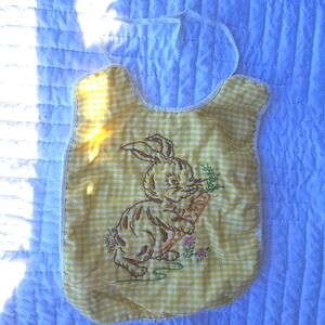 VTG Handmade Yellow Gingham Bunny Bib